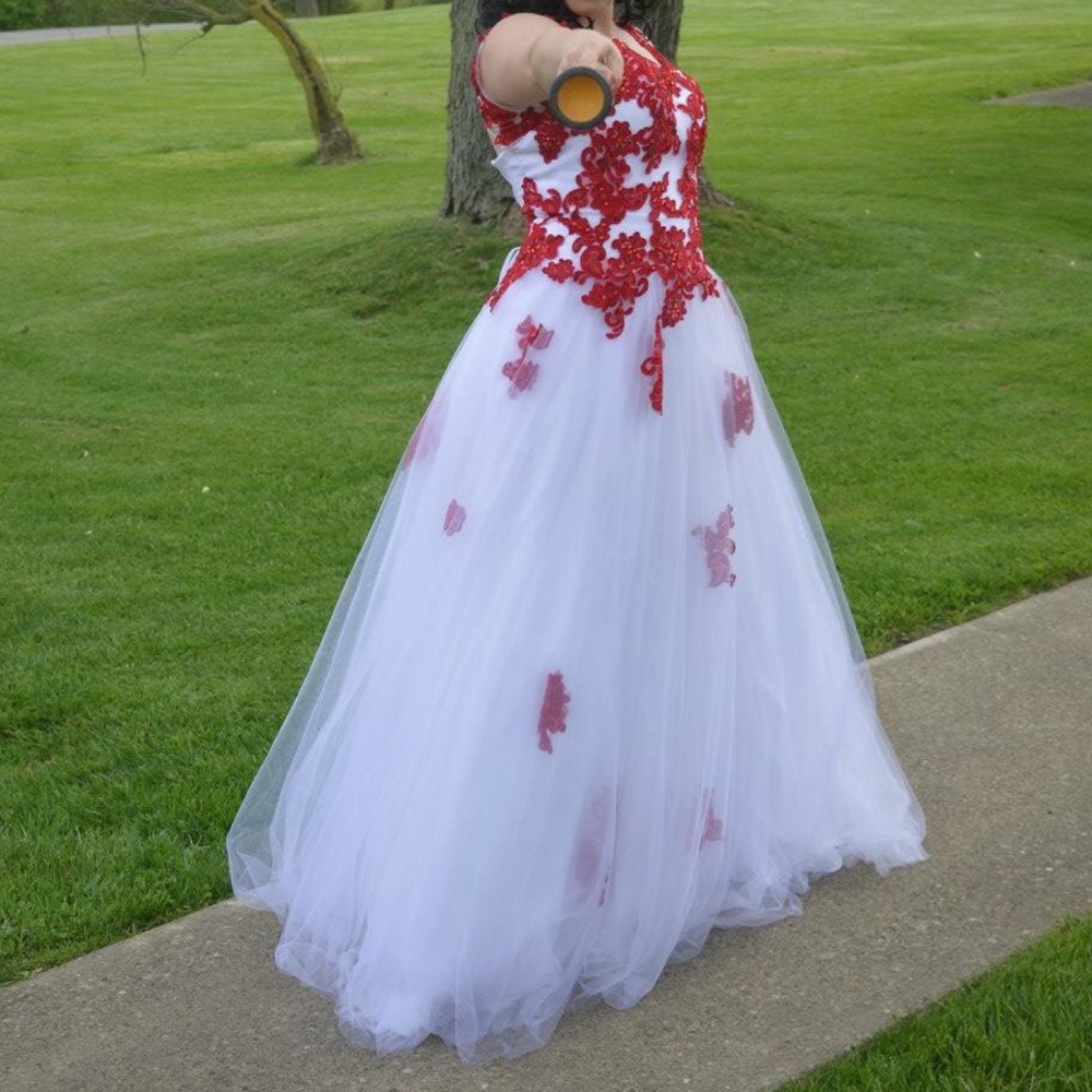 White and Red Prom Dress: Adjustable size 6-10!!